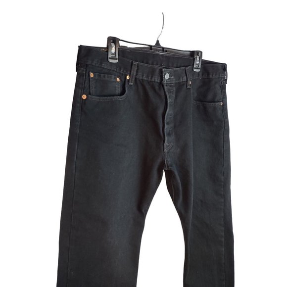 Levis 501 Jeans Mens Size 37X31 Black Dark Wash Button Fly Straight Leg - Picture 8 of 10